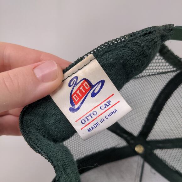 Dixie Chopper Snapback Mesh Back Trucker Hat Green Distressed Graphic Logo - Picture 8 of 9